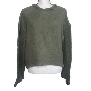 Simon Miller Army Green Terry Cloth Raw Edge Fairy Golbincore Cropped Sweatshirt